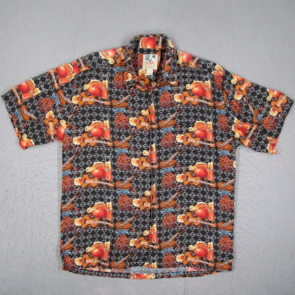 John Severson Kahala Mens Tropical Ukes Rayon Hawaiian Shirt Black Large M435